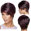 Black Mix Bourgondië Korte Shuowen Synthetisch Haar Pruiken Simulatie Menselijke haren Pruiken Perruques de Cheveux Humains Pelucas SW-WIG-70