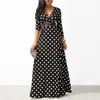 Fashion-Women Polka Dot Long Sleeve Boho Dress Elegant Vintage Women Dresses Evening Party V Neck Maxi Long Dress Fashion Ladies Dresses