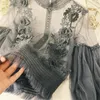 Großhandels-Neploe Plus Size Blusa Bluse Koreanische Spitzenblusen Floral Crochet Gaze Frauen Hemd Langarm Perspecitive 2-teiliges Set Top 34788