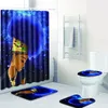 4 stücke Afrikanische Mädchen Duschvorhang / Bad Matte / Toilettenkissen Set Charakter Muster Anti-Rutsch Toiletten Muster Teppich Flanell Badematte