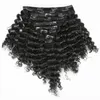 Vmae clip in maagdelijke menselijke haarextensions 4a 4b 4c kinky recht 120 g natuurlijke kleur volledige cuticle uitgelijnd afro krullend