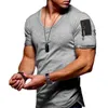 Sommar Mode Märke Slim Short-Sleeved T Shirt Men Arm Zipper Fitness V-Neck T-shirt T-shirt Bomull Casual Top Tee Size M-3XL