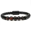 8 mm mattes Onyx-/Tigerauge-Howlith-Türkis-Stein-Perlen-Armband aus echtem Leder, Seil, Armbänder für Männer und Frauen