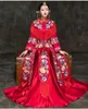 Oosterse Aziatische bruid schoonheid Chinese traditionele trouwjurk dames rode bloemen lange mouwen Chinese cheongsam robe jurk tv film kostuum