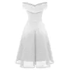 Frauen Sexy Sommer Party Kleider Schlank Retro Slash Neck Kleid A-Linie Ärmellose Vintage Casual Party Spitze Hochzeit Kleid