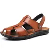 Hot Sale- tår sandaler Stor storlek Herr tofflor man ko läder man skor dubbel användning mode tofflor slitstark sandal i äkta läder JI08