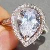 Real sólido de prata esterlina 925 Dedo Luxury Jewelry 3CT Gota Simulado de noivado de diamante anel de casamento por Mulheres presente