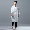 Çin etnik pamuk keten konforlu uzun elbisesi bornoz keten tarzı erkekler rüzgar kırıcı halk tarzı halk pamuk ve keten rahat kıyafetler