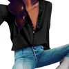 Gros-Tops et chemisiers Elegent Button Tee Shirt Chemises à col en V Blanc Chemisier à manches longues Tunique Femme Vêtements Blusa Feminina
