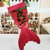 Christams Dekorationer sjöjungfruform Christams Stocking Bling Bead Flip Tail Socks Gift Bag Stocking 3 Färger för att välja Xmas Ornament CHST1