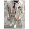 Alta Qualidade um botão Bege Homens Wedding Suits Notch lapela Três Peças Negócios Noivo Smoking (Jacket + Calças + Vest + Tie) W1078