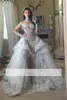 Alto pescoço Vestidos de Prata Vestidos Ilusão de Enlasse Voltação Longa Manga Longa Laço Pesado Cristais Dubai Árabe Capela Trem Vestido Bridal