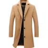 Мужская траншея пальто зимних мужчин Пальто моды сплошная длинная куртка мужской винтажный однобортный бизнес мужской пальто с пальто из шерстей
