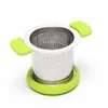 Loose leaf tea infuser strainer 304 stainless steel basket fine mesh leakage silicone double handle teapot filter big