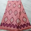 5Yards/pc Più popolare tessuto di cotone africano rosa ricamo voile svizzero di pizzo secco per i vestiti BC97-8