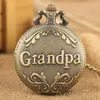 Vintage Retro Antique Clock Grandpa Pattern Men Analog Quartz Pocket Watch with Necklace Chain Arabic Number Birthday Festival Days Gift