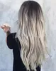 Golden Roots Full Blonde Ombre Body Wave Wigs Hair Glueless Synthetic Lace Front Wig For Women Heat Resistant Fiber FZP144