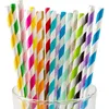 Disposable Degradable Paper Straws Eco-friendly Striped Design Summer Party Wedding Birthday Juice Drinking Straws