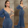 long sleeve blue evening gowns