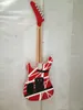 Upgraded Edward Van Halen 5150 Weiß Streifen Rot E-Gitarre Floyd Rose Tremolo Bridge, Sicherungsmutter, Ahornhals-Griffbrett