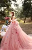 Romantische 3D bloem roze tutu trouwjurken 2019 puffy tule bruidsjurken off shoulder lace up plus size vestido de noiva