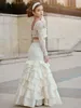 2017 nesest two piece long sleeves girls pageant dress mermaid lace satin tiered sweep length backless prom dress party dress for teen