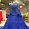 Blue Royal Ball Gown Quinceanera High Neck Beaded Applicques Puffy Masquerade Sweet 16 Vestidos 15 Anos Birthday Prom Dresses