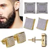 Echt goud Hiphop CZ Zirkonia Square Stud 0,7-1,6 cm voor mannen vrouwen en meisjes geschenken Cubic Zirconia Iced Out Diamond Oorbellen Studs Punk Rock Rapper Sieraden