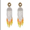 4 color Bohemian with Alloy Resin Beads Long Tassel Drop Dangle Earrings for Women Statement Party Jewelry