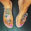 2020 Sandalias de mujer Sandalias de verano Transparente Rhinestone Playa Pisos Ladies Zapatos Negro Abre Toe Gladiador Flip Flaops Sandalias Mujer
