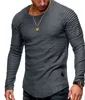 Mens Designer T Shirts 2019 Mens Designer Round Neck Solid Färg Långärmad T-shirt Striped Pleated Raglan Sleeve Mens Fashing Streetwear