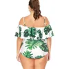 Costume da bagno taglie forti 2019 Costume da bagno intero floreale per donna Costume da bagno donna con balze da spiaggia a foglia larga272F