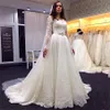 Страна Scoop Аппликации A-Line Свадебные платья белое кружевное платье невесты с длинным рукавом кружева с бисером створки свадебные платья Z31