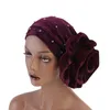 Kvinnor Varm Ruffle Big Flower Bead Velvet Turban Hat Head Wrap Chemo Beanies Hijab Bonnet Cap Headwear Hårtillbehör