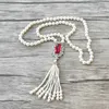 Red/Green zircon charm Pendant CZ Micro pave Connector,Natural Shell Pearl Beads Chain tassels Women Jewelry Necklace NK512