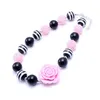 Pink+Black Color Design 2PCS Necklace Birthday Party Gift For Toddlers Girls Beaded Bubblegum Baby Kids Chunky Necklace Jewelry