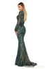 Abiti da sera Dubai verde scuro con paillettes applique in raso di tulle sirena con strascico staccabile gonna oversize maniche lunghe abito da ballo formale 401 401