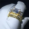 choucong Vintage Ring set Yellow Gold Filled Three-stone Diamond Engagement Band Rings For Women men Wedding Jewelry Bridal set