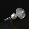 925スターリングシルバークリスタル雨の花の天然淡水真珠のオープンサイズのリング女性愛好家ギフト民族声明の指輪