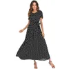 Women Maxi Long Dress Ladies Christmas Dress Vintage Polka Dot Dress Short Sleeves High Waist A-Line Plus Size 3XL 4XL 5XL