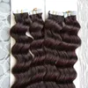 Tape i mänskliga hårförlängningar 10-24 "Deep Wave Tape Hair Extensions 200g 80pcs Applicera tejphäftande hudväfthår