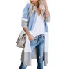 Mode femmes chandails longs Boho ouvert avant Cardigan Colorblock à manches longues en vrac décontracté tricot léger chandails