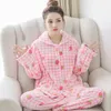 도매 - 파자마는 여성 따뜻한 플란넬 두꺼운 한국 스타일의 고품질 하라주쿠 달콤한 핑크 포켓 여성 사랑스러운 잠옷 여자 세련 된