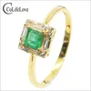 Royal Design Silver Emerald Ring 4 mm * 4 mm Prinses Cut Natural Columbia Emerald Solid 925 Silver Emerald Trouwring voor Vrouw