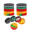 Rasta Color Aluminum Smoking Herb Grinder With Silicone Stash Catcher 63 MM 5 Pieces Metal Tobacco Herbal Grinder Crusher Accessories