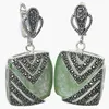 Dama de gancho de plata 925 Natuurlijke groene jade joyas pendientes