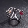 Schedel vinger zilveren vrouwelijke trouwringen set voor vrouwen meisje rood hart kristal cz rose bloem skelet gotische sieraden gift ring