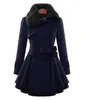 WEPBEL Womens Vintage Woolen Coat Double Buckle Trench Coats Lady Fur Collar Peacoat Winter Coat Jackets Outwear Plus Size 5XL