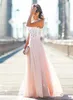 Tanie bohemian A Line Suknie ślubne koronkowe długość podłogi plus proste ślubne suknie ślubne z różowym dnem Rumieniec