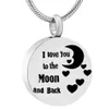 Cremation Urn Necklace for Ashes I love You to the Moon and Back Square shape Heart Pendant Ash Keepsake Jewelry